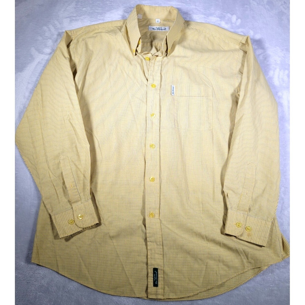 Ben Sherman Shirt Mens XL Yellow Windowpane Check Button Down Long Sleeve